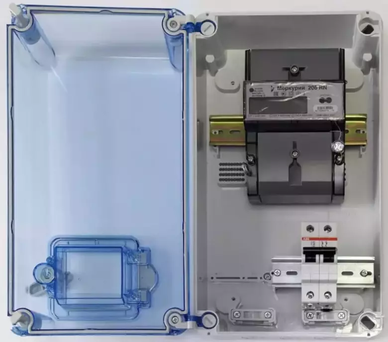 Щит kns 66-350x200 IP66 для установки счётчика с 4 автоматами Текфор Россия