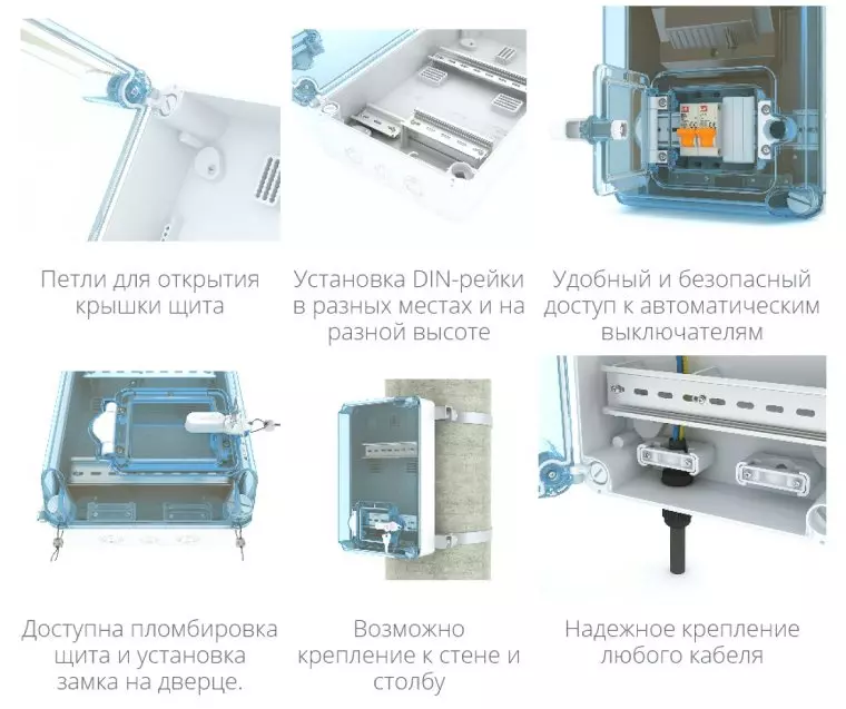 Щит kns 66-350x200 IP66 для установки счётчика с 4 автоматами Текфор Россия