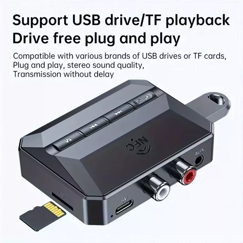 Беспроводной аудио-адаптер Bluetooth 5.3/Micro SD/USB - в аналоговый