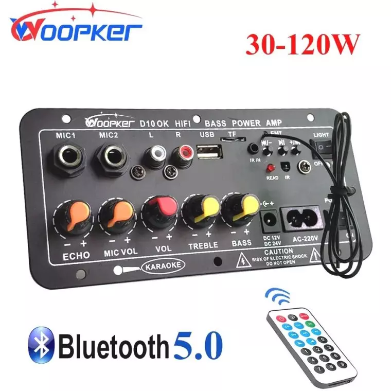 Усилитель звука woopker, 30-120вт, поддержка двойного микрофона, bluetooth