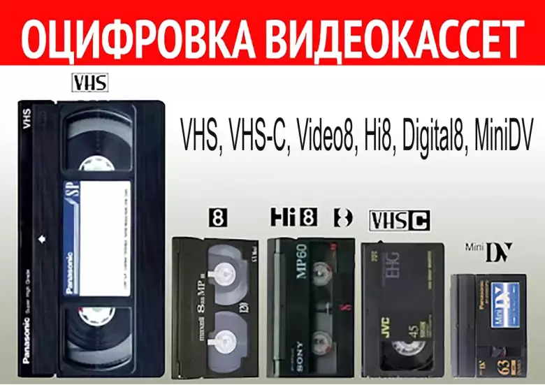 Оцифровка видеокассет vhs video 8 hi8 mm minidv pal ntsc