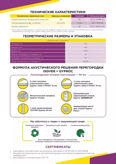 Шумоизоляция в плитах ISOVER ШУМКА 50мм