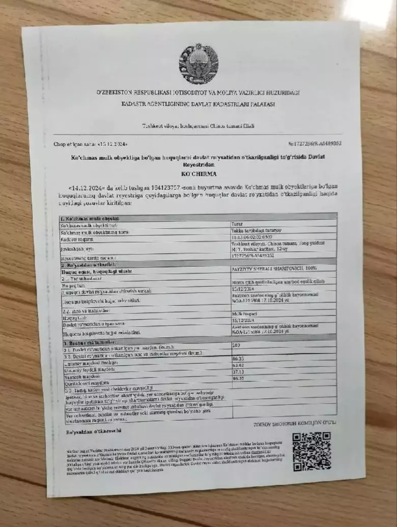 Тошкент вил. Чинозда Тонг Юлдуз МФЙ ешлар кучаси да 12 ХОВЛИ сотилади 25500