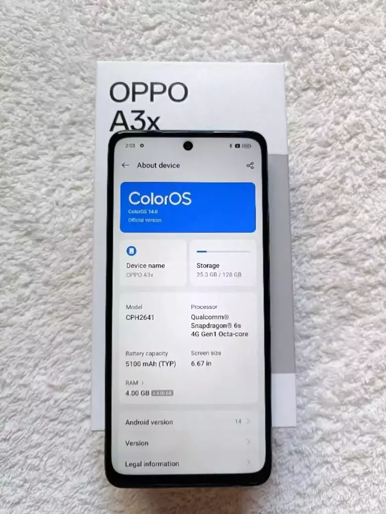 Oppo A3x 128 gb 10- kunlik trlefon