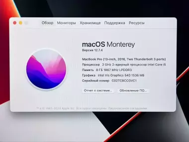 MacBook Pro Late 2016 13,3" Retina/Intel CORE™ i5/8GB/256GB/Intel Iris