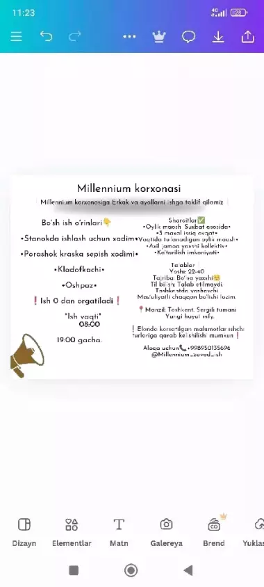 ishlab chiqarish korxonasiga erkak va ayollarni ishga taklif etamiz.