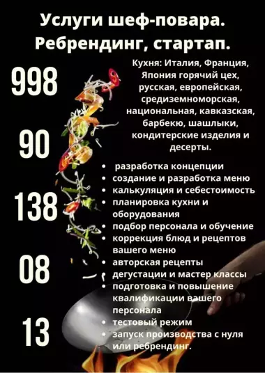 Услуги от шеф-повара запуск общепита под ключ