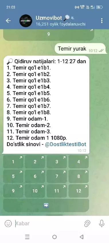 Telegram bot yasab berish hizmadi