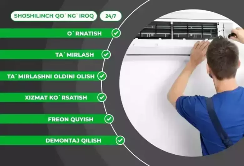 Konditsoner xizmatlari.Oʻrnatish. Tamirlash. Freon quyish.Furyon
