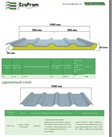 Кровельные сэндвич-панели sendvich panel tom tom uchun