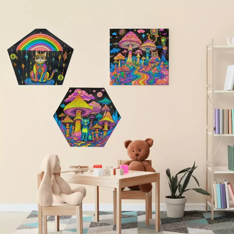 картины триптих, в детскую, в спальню, грибы, коты