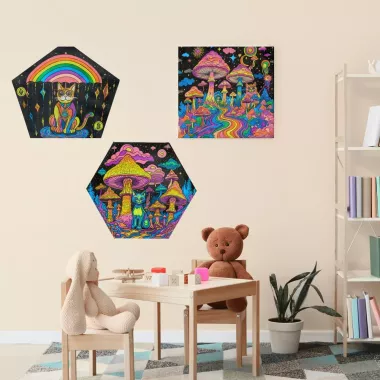 картины триптих, в детскую, в спальню, грибы, коты