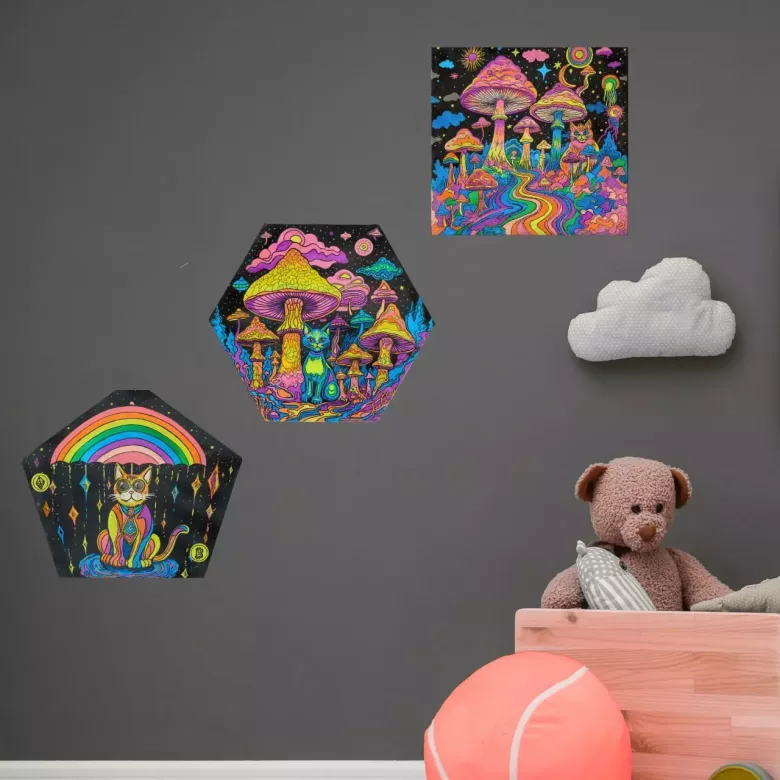 картины триптих, в детскую, в спальню, грибы, коты