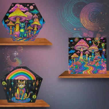 картины триптих, в детскую, в спальню, грибы, коты