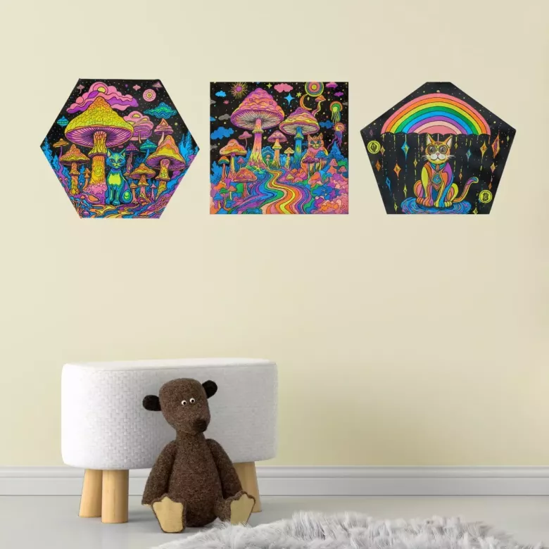 картины триптих, в детскую, в спальню, грибы, коты