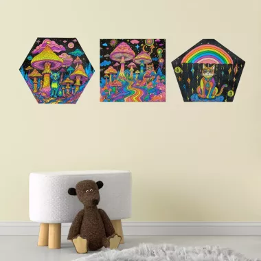 картины триптих, в детскую, в спальню, грибы, коты