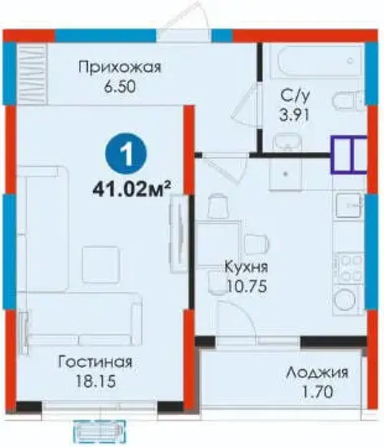 1-комн. NRG Jomiy (41 м²). 5 этаж. Рассрочка/Ипотека. Центр Джами! — 1/5