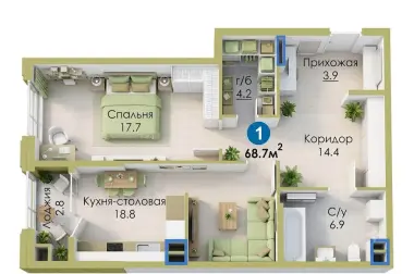 2-комн. 68м² в NRG Maftun Makon. Кадастр. Скидка 35%! Ипотека — 7/7