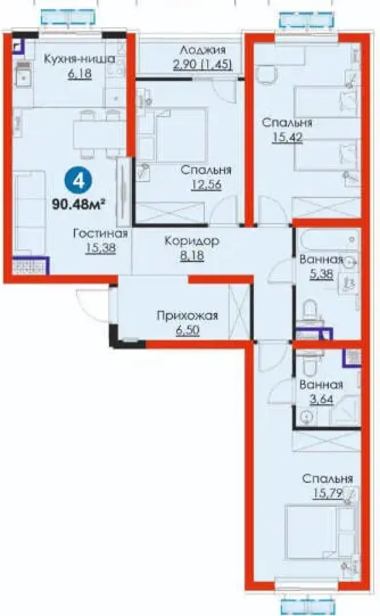 Яшнабад: 4-комн, 90.48 м² у метро! Ипотека, Легкотека, — 2/6