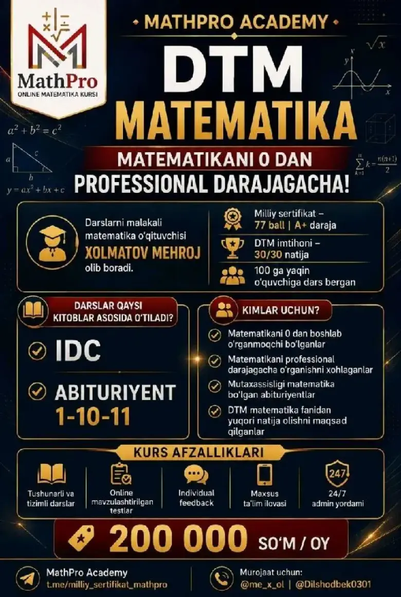 Matematika boʻyicha online kurs — 3/3