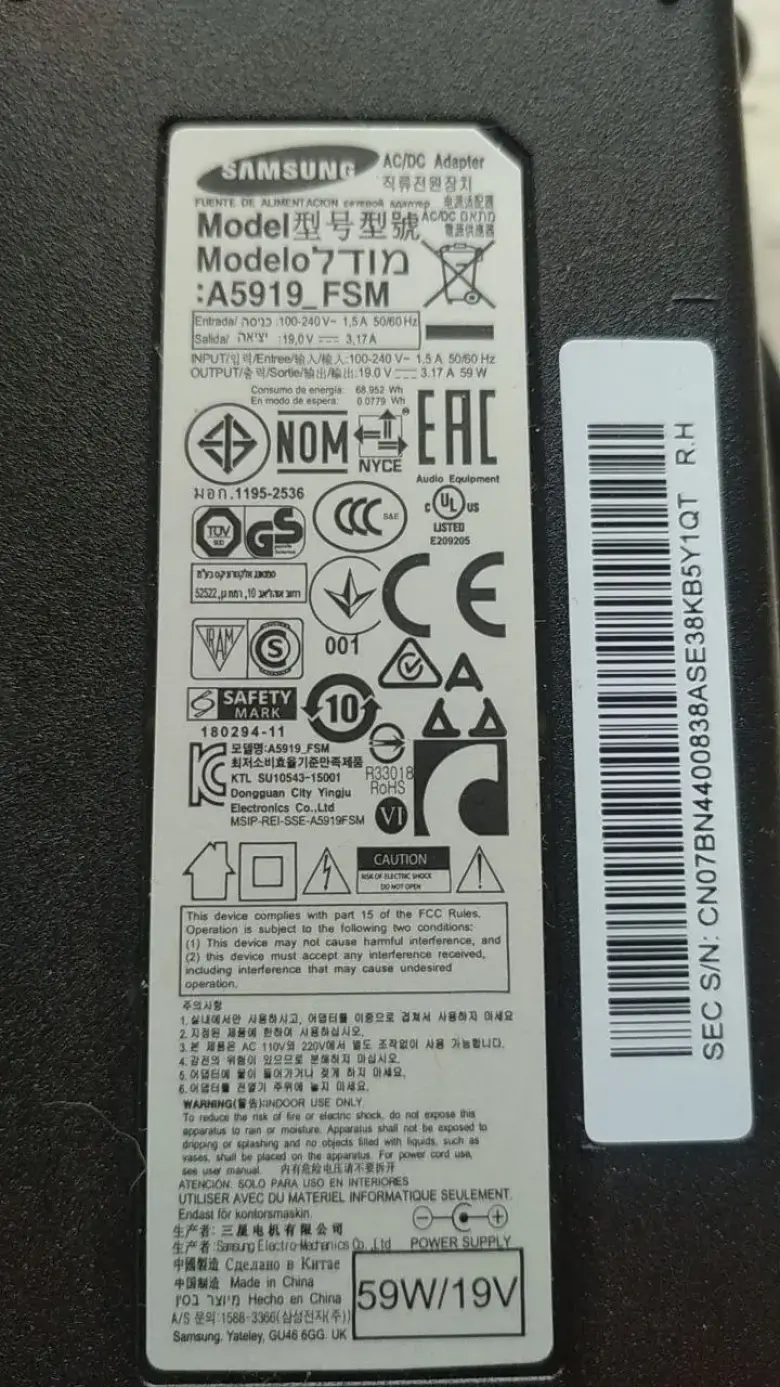 Оригинальный блок питания Samsung 19V 3.17A 59W (A5919_FSM) — 1/3