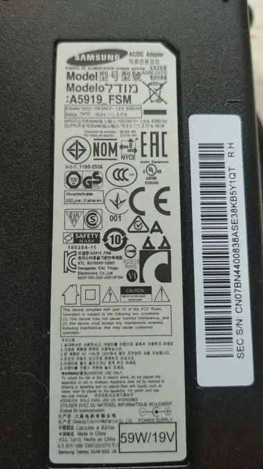 Оригинальный блок питания Samsung 19V 3.17A 59W (A5919_FSM)