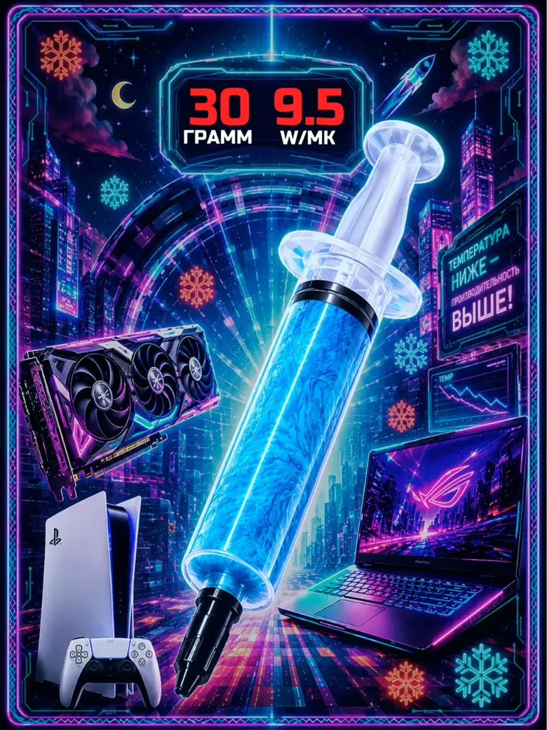 Жидкая термопрокладка 9.5W/mK - 30гр для видеокарты, ноутбука, консоли. — 1/4